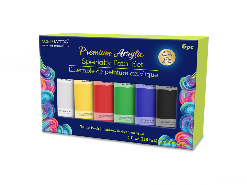Color Factory: 4oz Premium Acrylic Paint Set 6x120ml Tubes A) Basics