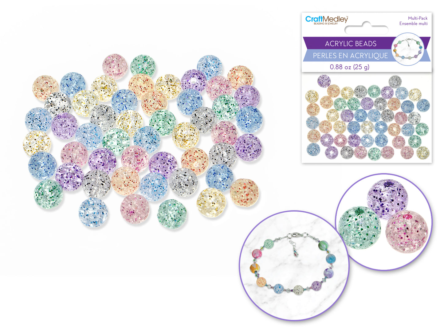 Acrylic Beads: 10mm Round Multi-Packs 25g D) Crackled Glitter