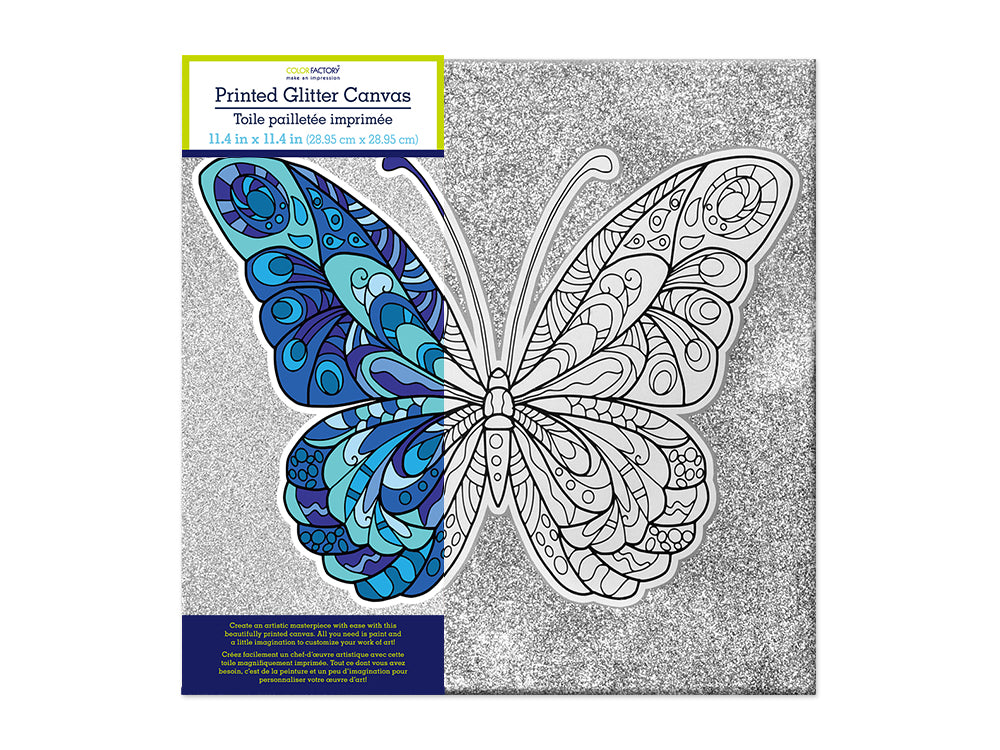 Stretch Artist Printed Canvas: 11.4"x11.4" Glitter Primed Back-Stapled D) Butterfly