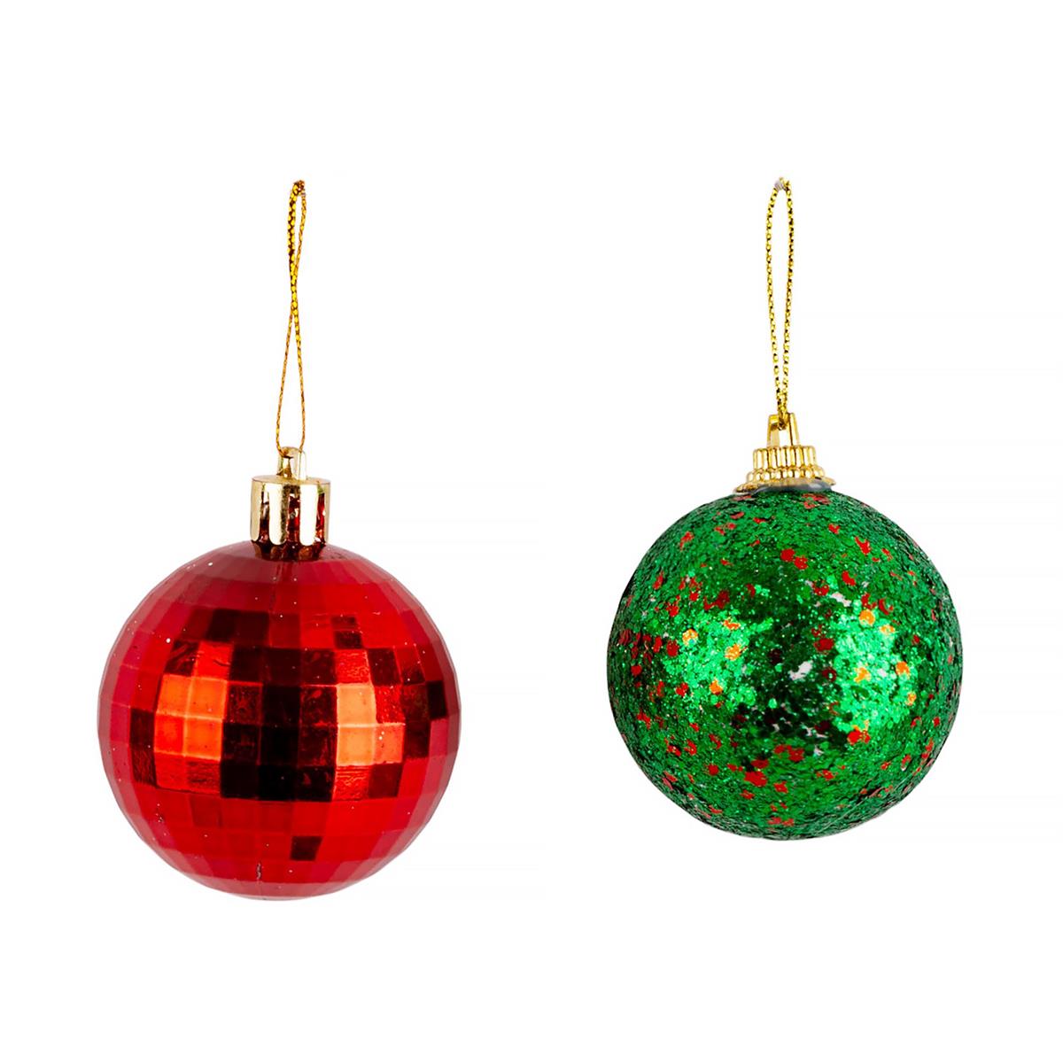 Deco N 16pk Christmas Metallic Ball Ornament set. PVC box w/color label, Ornament size, dia 2",