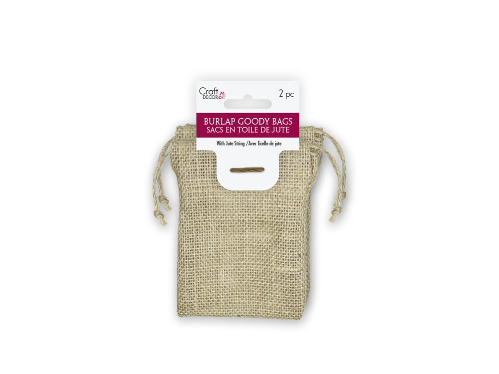 Craft Decor: 3.6"x4.5" Burlap Goody Bags x2 w/Jute String A) Cream
