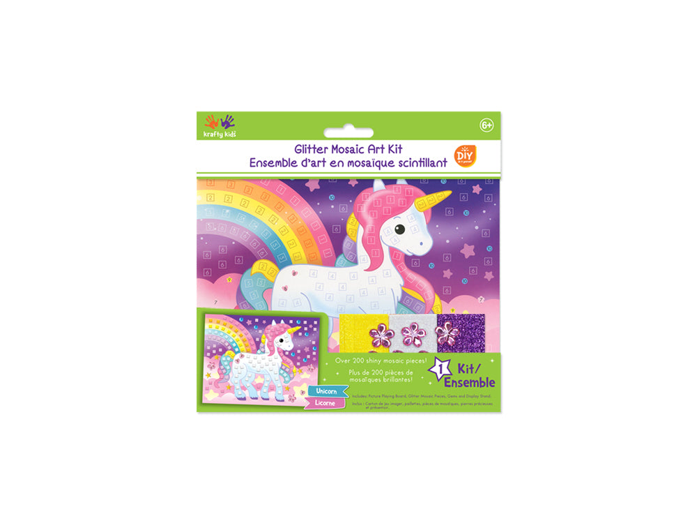 Krafty Kids Kit: DIY Glitter Mosaic Art Kit w/Gems A) Unicorn