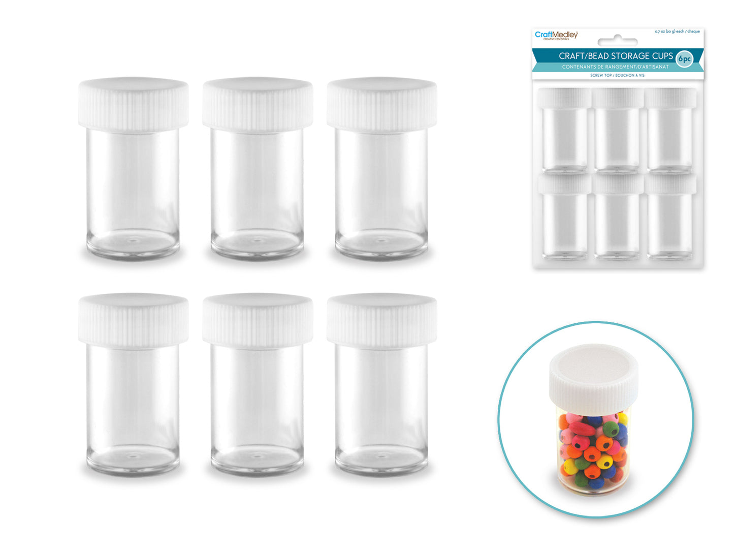 Craft/Bead Storage: 20g (0.7 oz) Screw-Top Cups x6