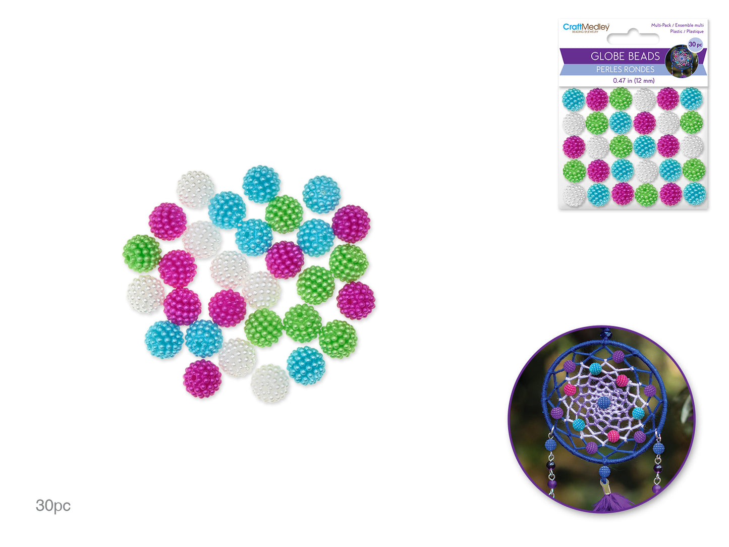 Plastic Beads: 12mm Globe Micro-Bead Multi-Packs 30pc A) Bloom