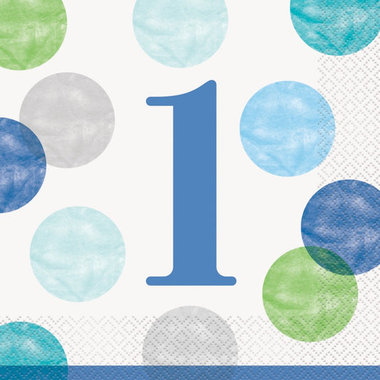 Blue Dots 1st Birthday Luncheon Napkins  16ct