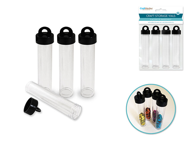 Craft/Bead Storage: 4" Round Tube Vials w/Screw Hang Cap x4