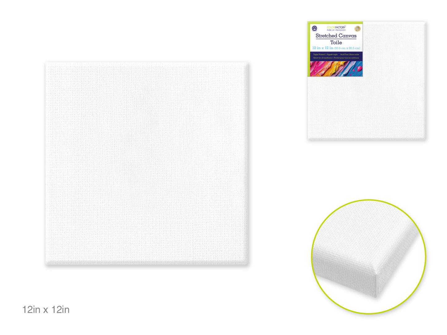 Stretch Artist Canvas: Square 12"x12" Primed Back-Stapled