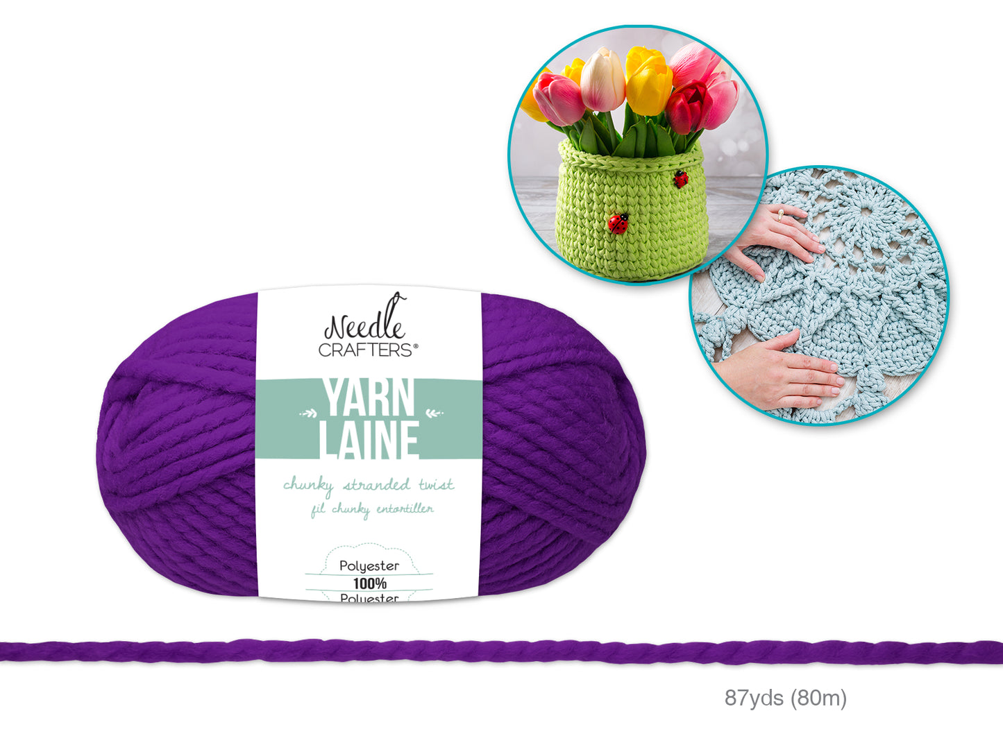 Needlecrafters: 100g Chunky Stranded Twist Poly Yarn L) Viola