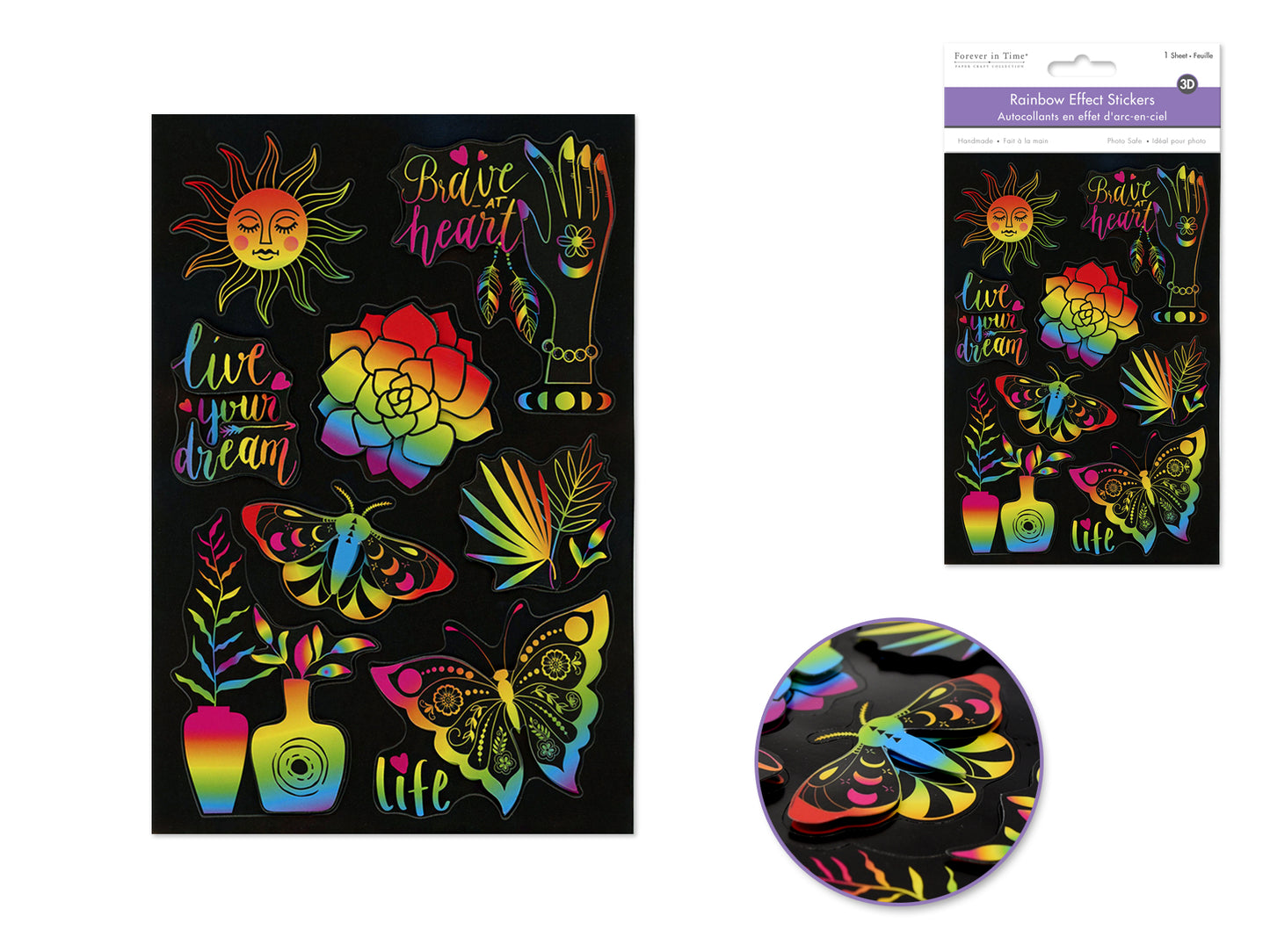 Handmade Sticker: 4.9"x7.3" 3D Rainbow Effect A) Brave At Heart