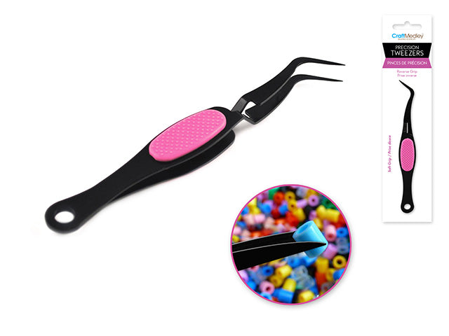 Beading/Jewelry Tool: Precision Curved Tweezer Soft-Grip w/Reverse Grip