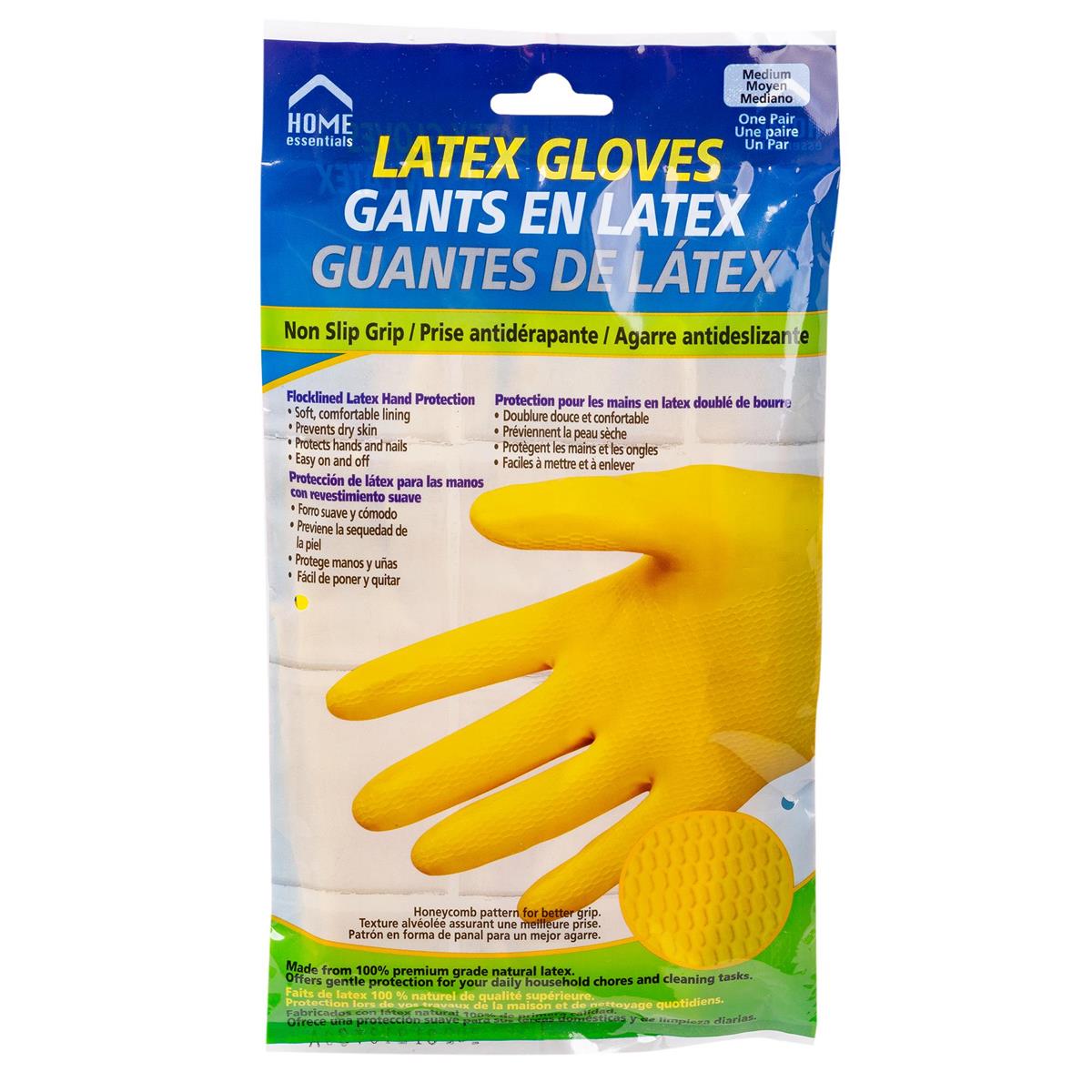 H.E.Rubber Household Gloves, Sz: M, 15 mil, 11.8"L, Flocklined