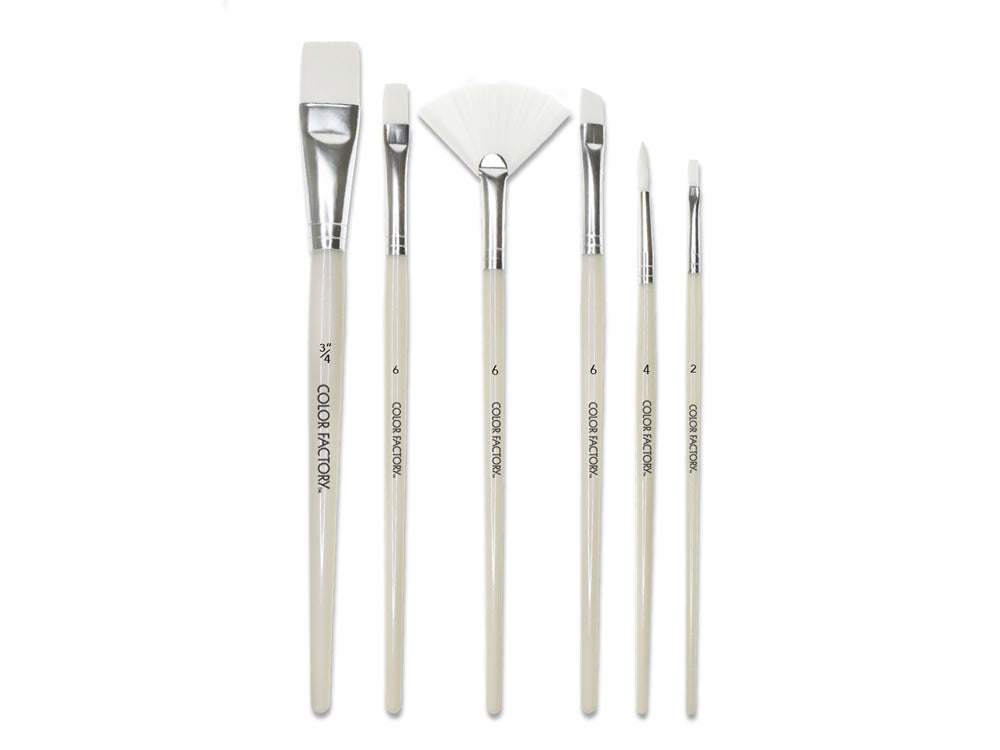 Artist Brush Set: White Synthetic Hair Variety Pack x6 Plastic Handle A) Multi-Set 1