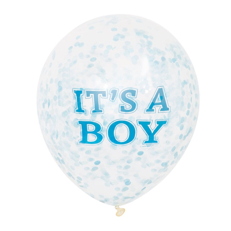 Boy Clear Latex Balloons with Blue Confetti 12"  6ct - Pre-Filled