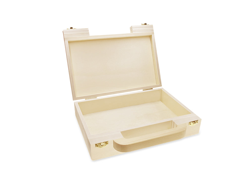 Wood Craft: DIY Storage Case w/Handle + Gold Clasps 8.1x5.8x1.9"