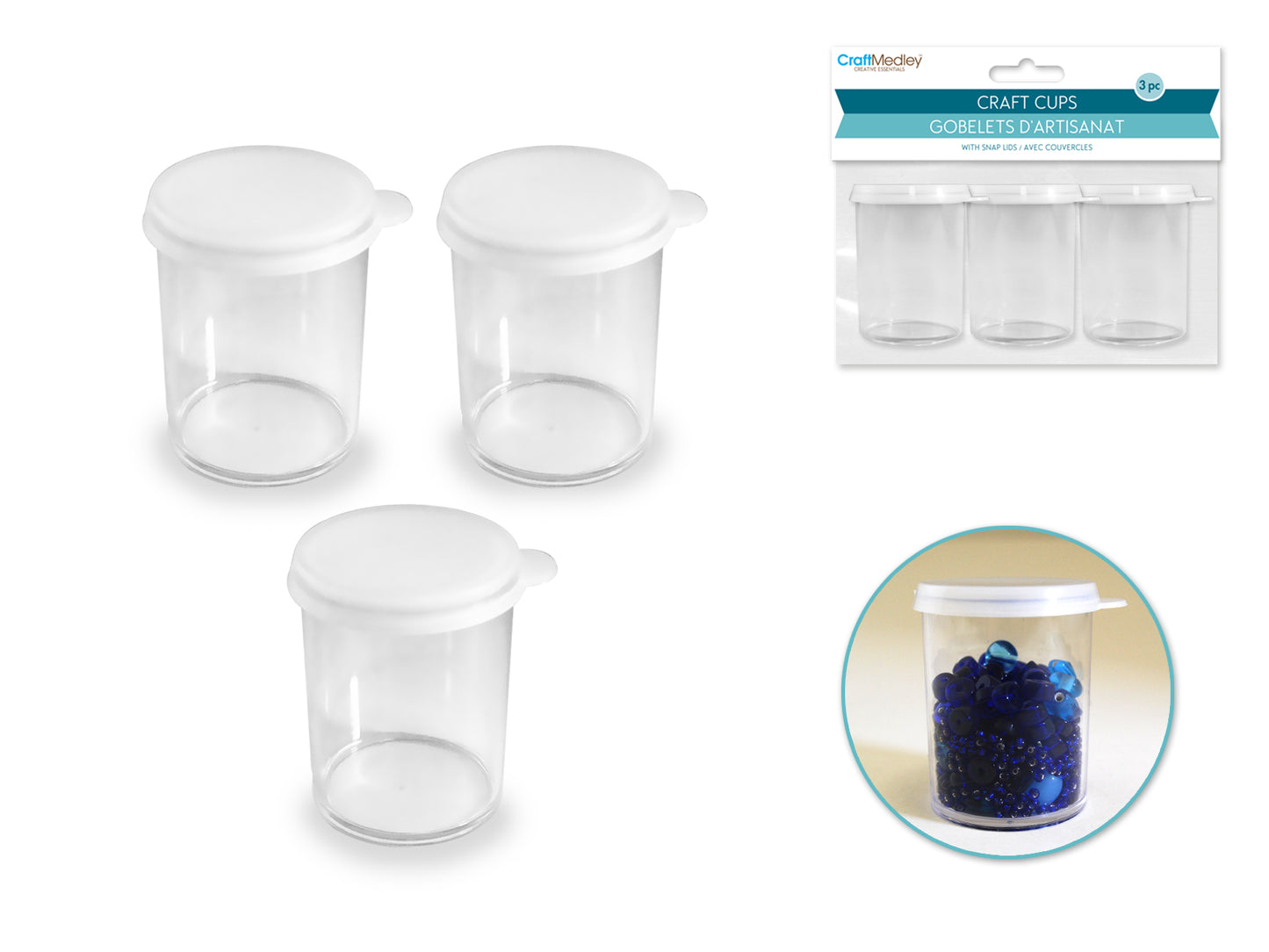 Craft/Bead Storage: 45ml (1.52 fl oz) Craft Storage Cups w/Lids x3