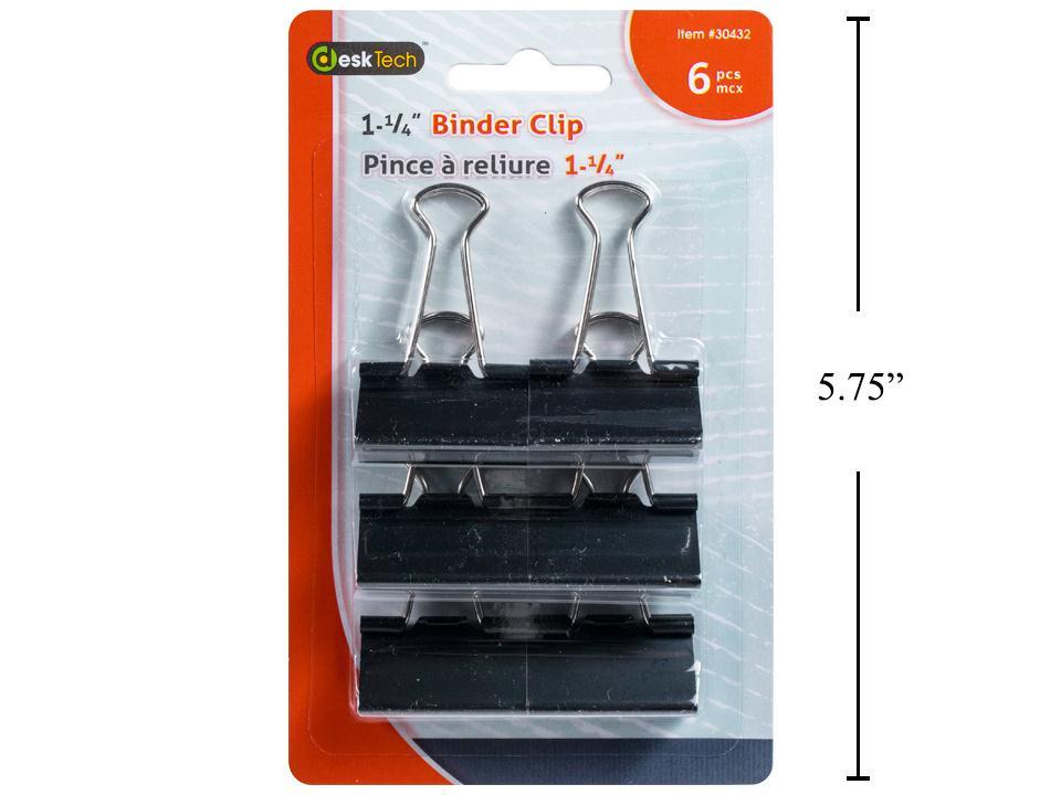 Desk Tech 6-pc 1.25" Binder Clip, Black, b/c