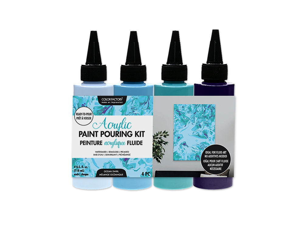Color Factory: 4oz 4ct Acrylic Pouring Paint Kit~ Ready To Pour A) Ocean Swirl
