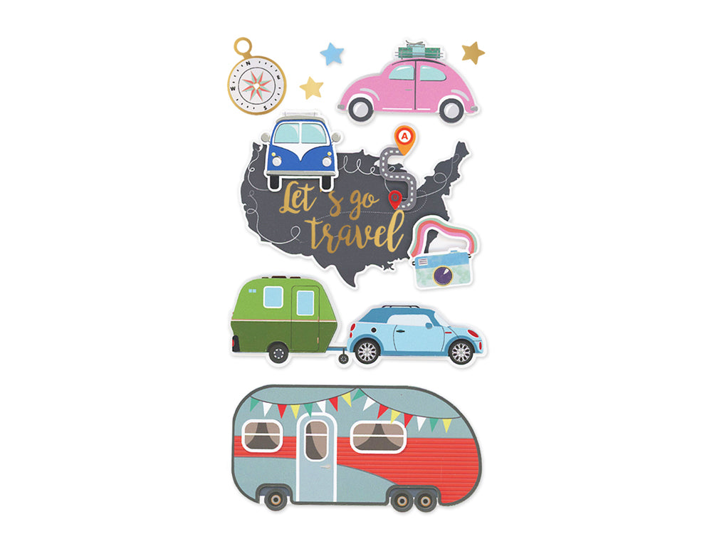 Handmade Sticker: 4.4"x7.5" 3D Themed Elements N) Let's Go Travel