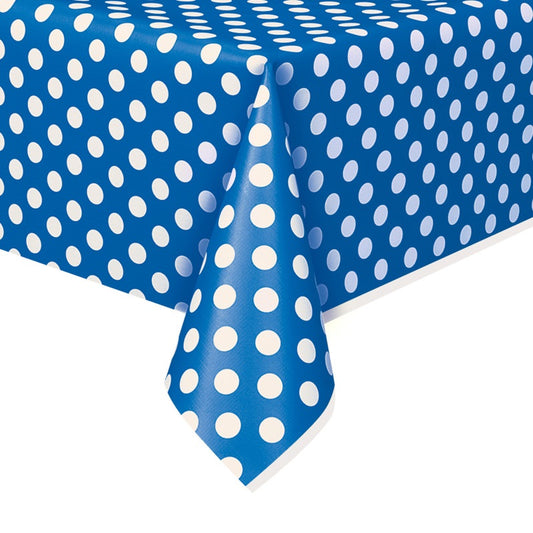 Royal Blue Dots Rectangular Plastic Table Cover  54" x 108"