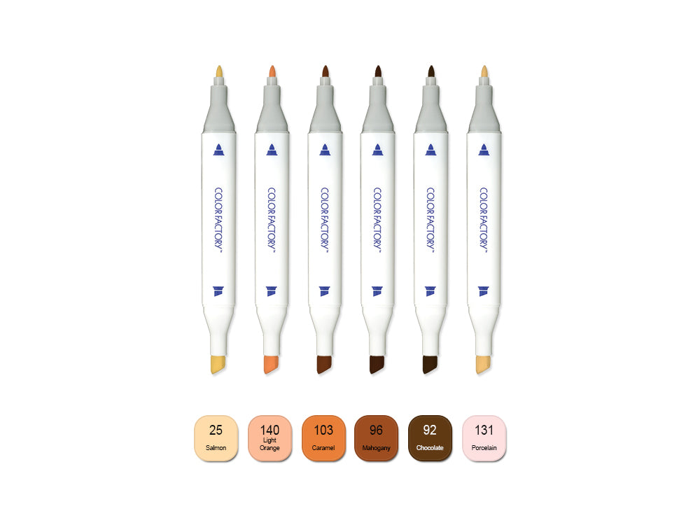 Color Factory: Water-Based Twin Markers Fine+Broad Tips 6pk E) Skin Tones