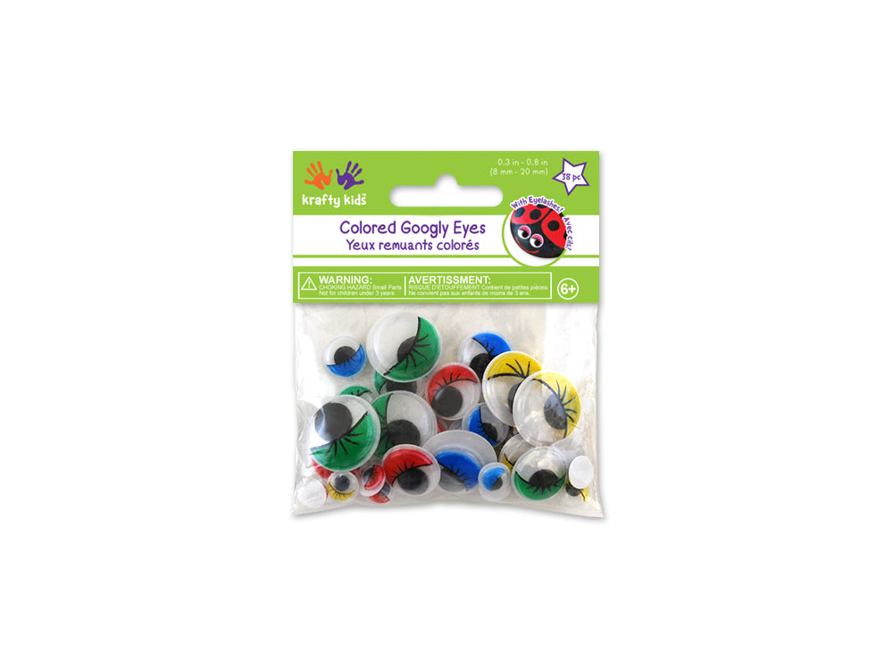 Paste-On Googly Eyes: Lashes 8mm-20mm Asst Colors 38/pk