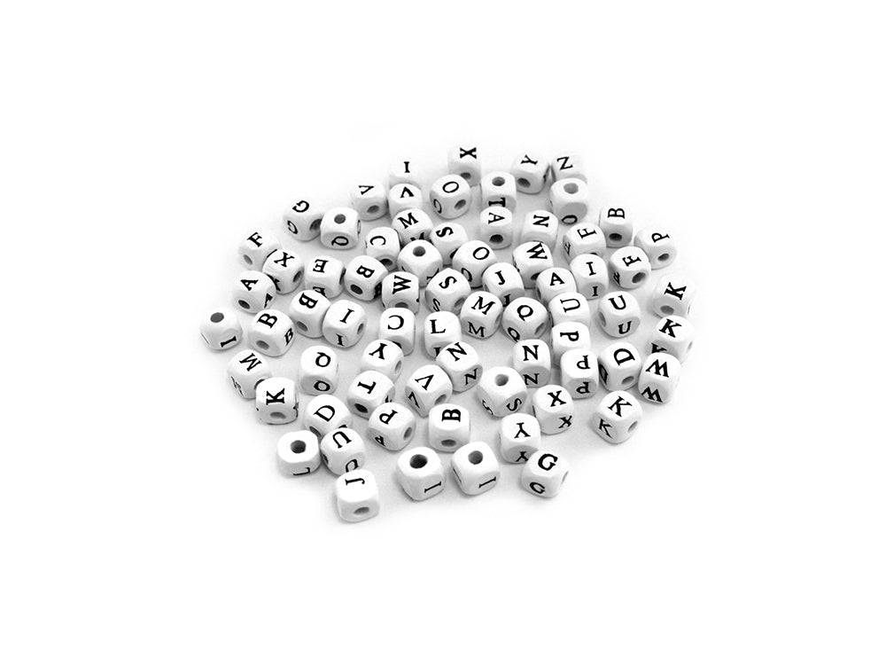 Wood Beads: 8mm Alphabet Beads 70/pk Asst C) White