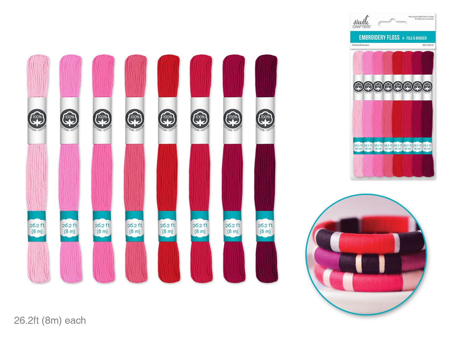 Needlecrafters: 8m Cotton Embroidery Floss 8 Hanks/pkg E) Rouge Tints