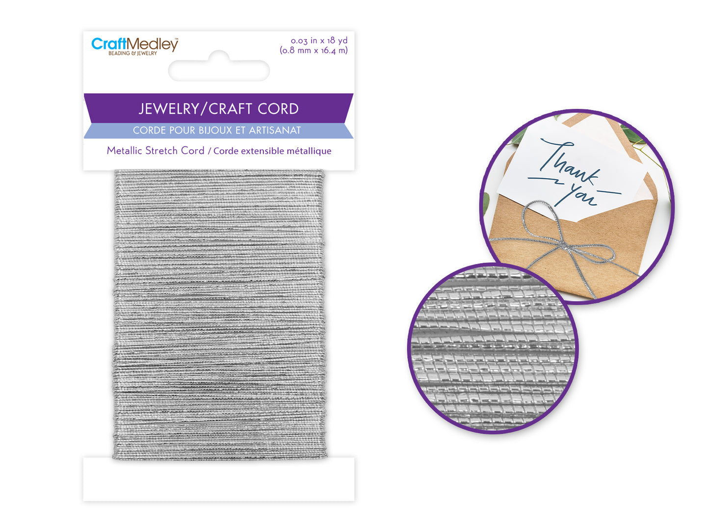 Jewelry/Craft Cord: 0.8mm x 18yds Metallic Stretch Cord B) Silver