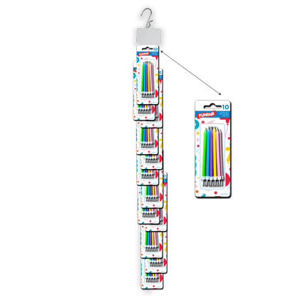 10 PASTEL CANDLES ON HOLDERS Clip-Strip 12/units