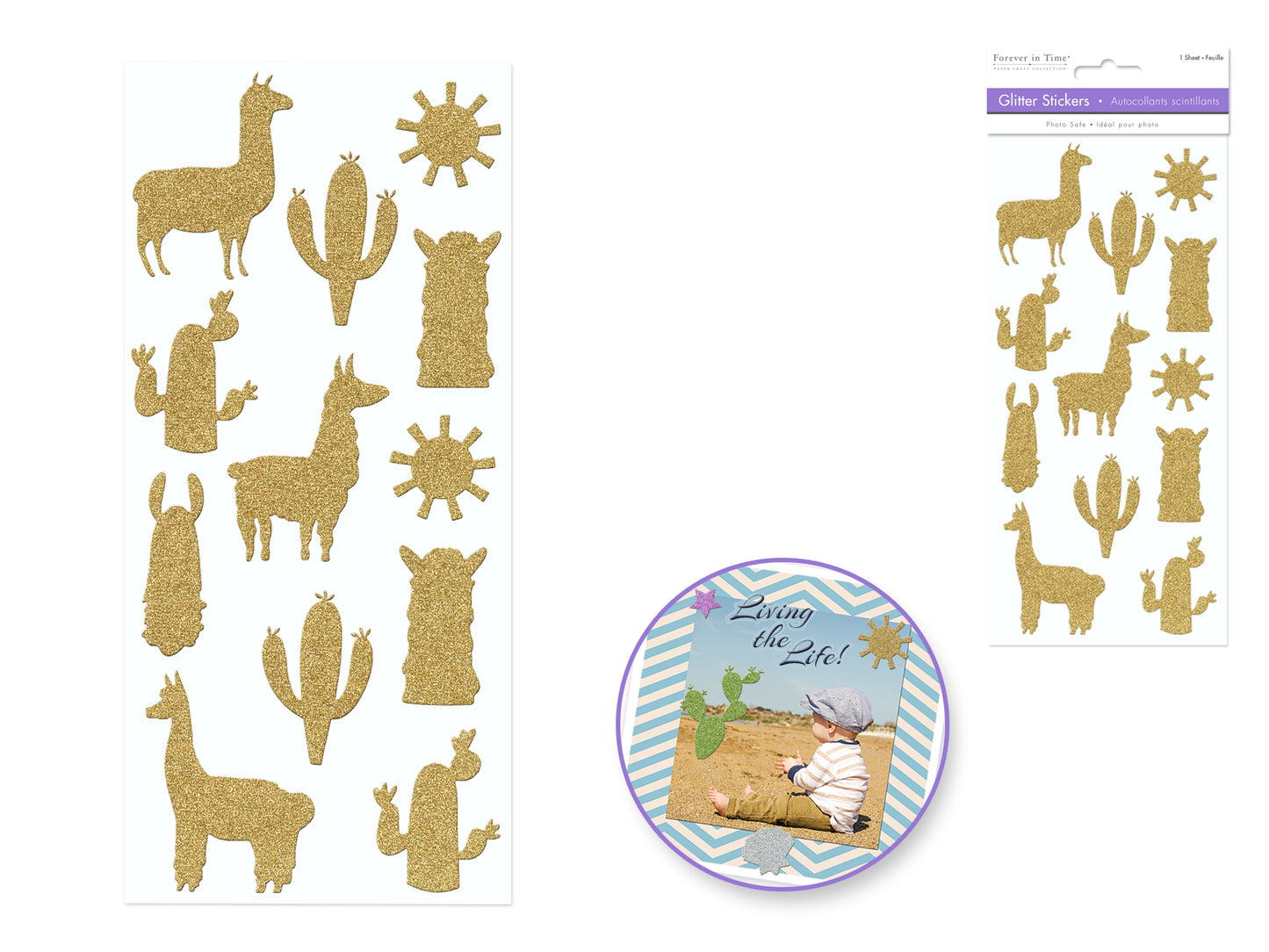Paper Craft Sticker: 11.5x23.2cm Glitter Themed D) Llama