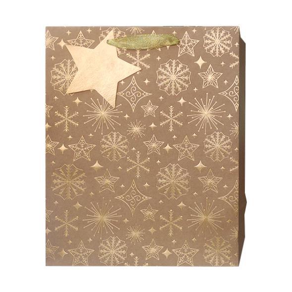 Paper T. Xmas DLX Gift Bag, Golden Text, Medium, 7"x9"x4", 210gsm