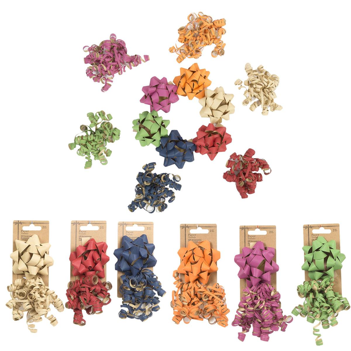 Paper T. 1pc Kraft 4" Star Bow w/1pc Curly Swirl, 6 Colours,
