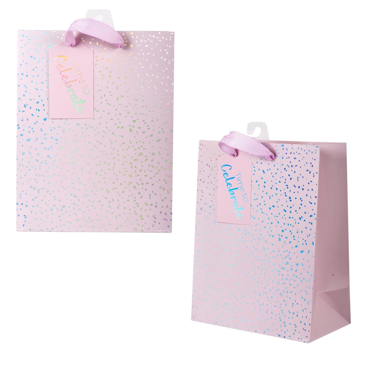 Paper T. DLX Gift Bag, Medium, Pink Spkle, Matte 210GSM, HS Tag +j-hook