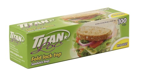TITAN FOLD LOCK TOP SANDWICH BAGS W/GUSSET 100 BAGS/PK
