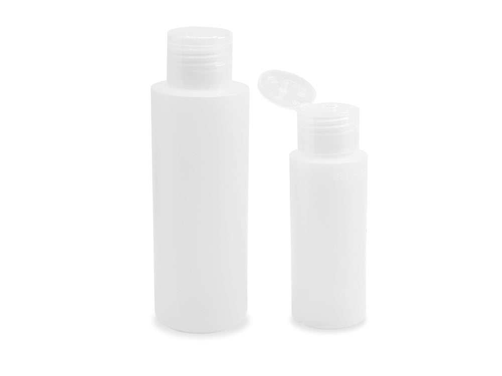 Plastic Bottles: 2oz + 4oz Semi-Transparent w/Flip-Top Lid 2/pk