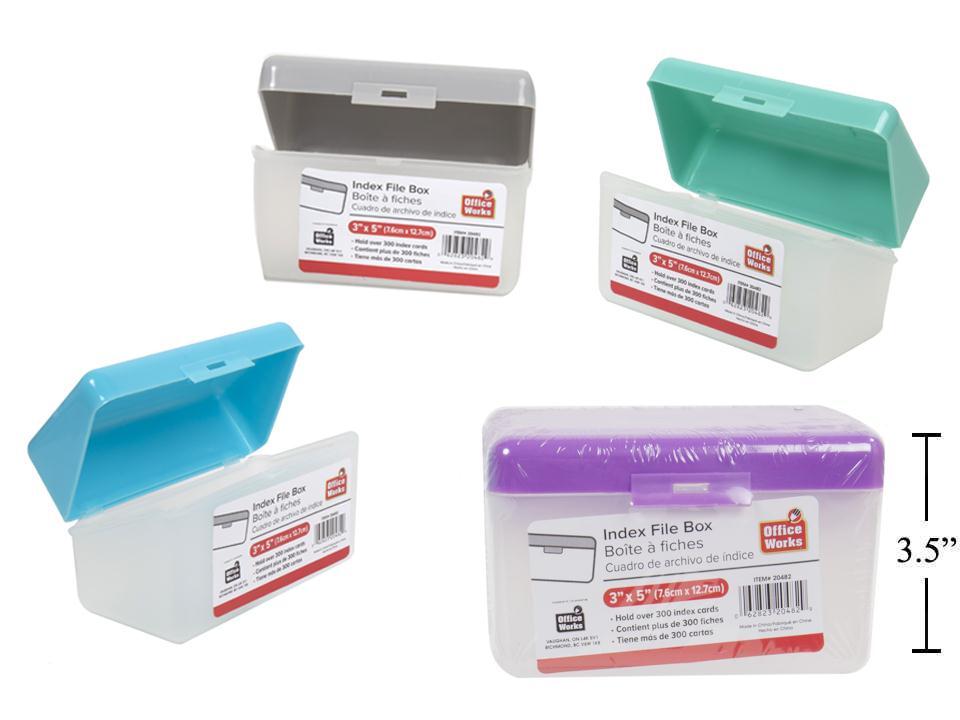 O.WKs. 3 x 5 Index Card File Box, Blue,Silver,Green & Purple(SY95700)