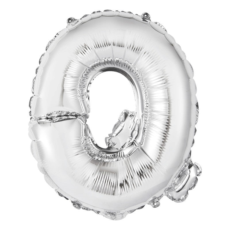 Silver Letter Q Shaped Foil Balloon 14"  Packaged