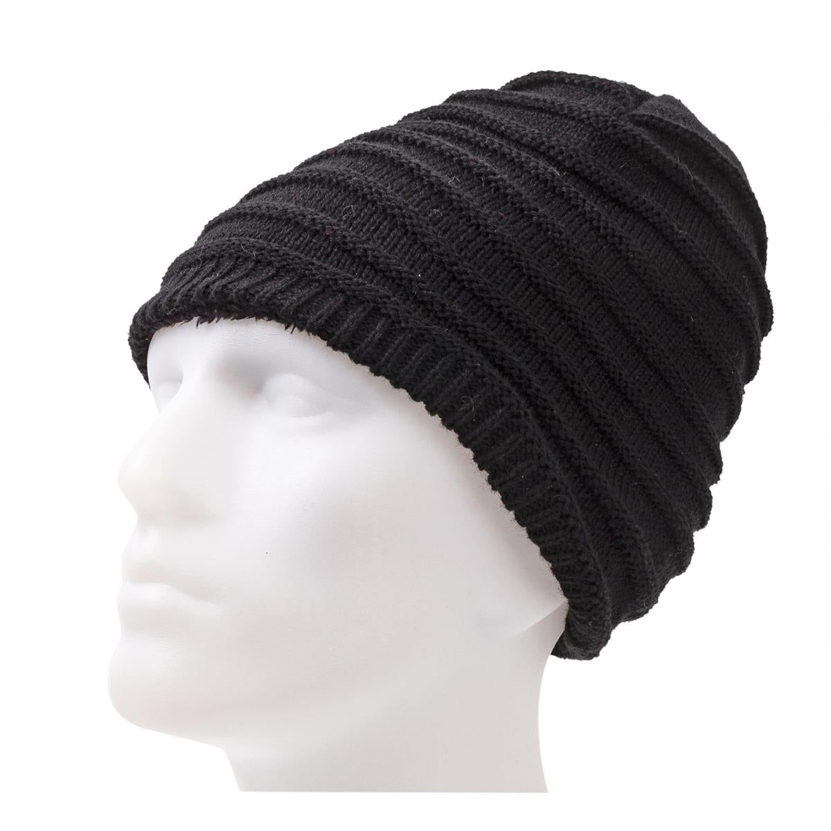 Nordic T. Oversized Ribbed Beanie, w/Warm Fleece Lining, Black, ht