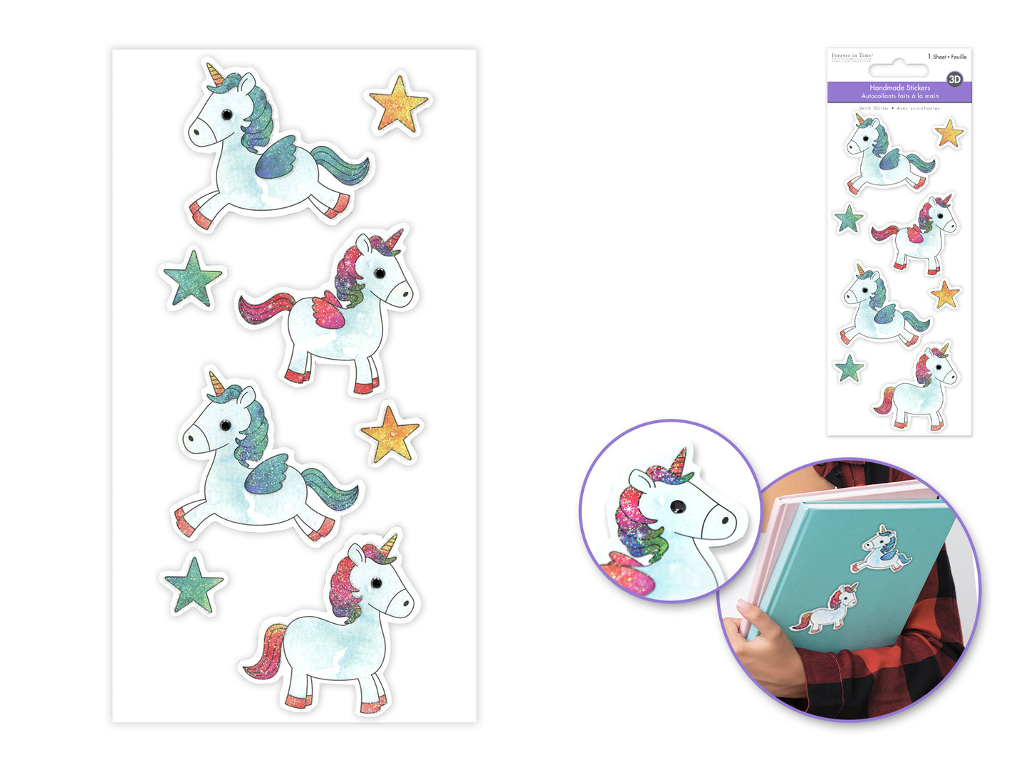 Handmade Sticker: 3D Glitter Cardstock Elements 250gsm F) Baby Unicorn