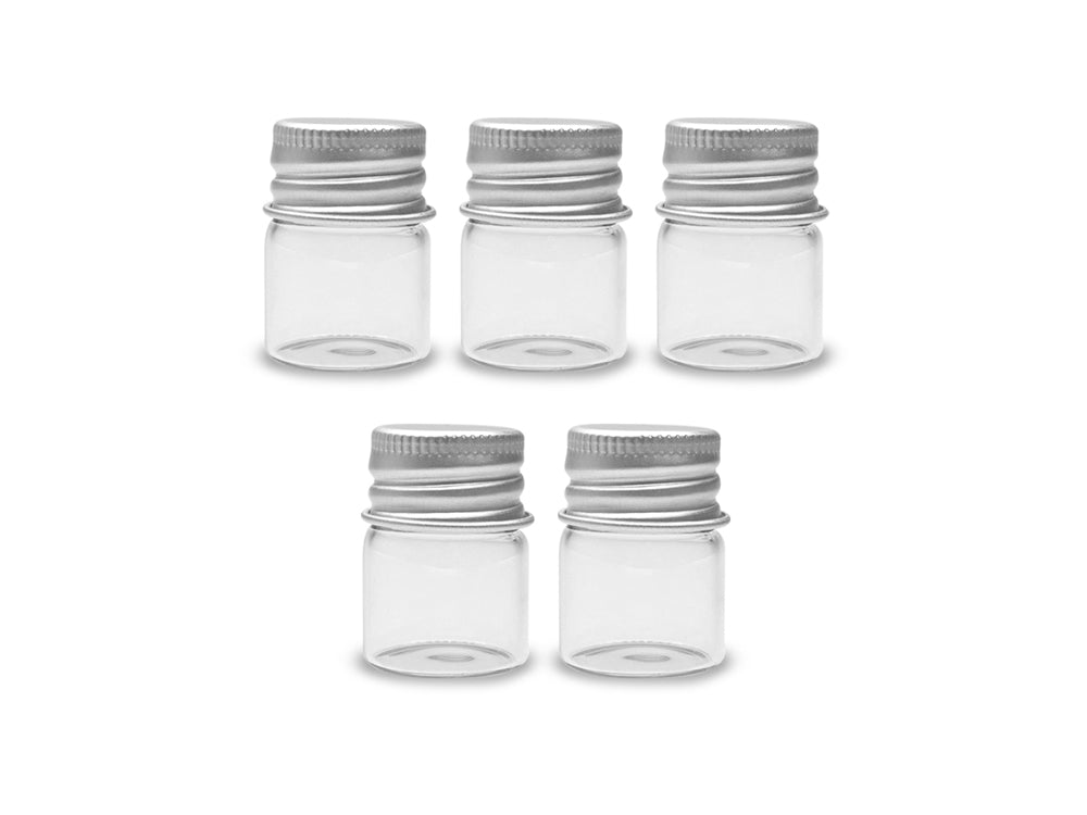 Glass Bottles: 22x30mm (6ml) Mini Containers w/Matte Aluminum Cap x5