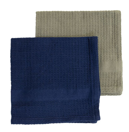 Dish Cloths - Waffle - 2 pcs Navy/Grey 14"x14"