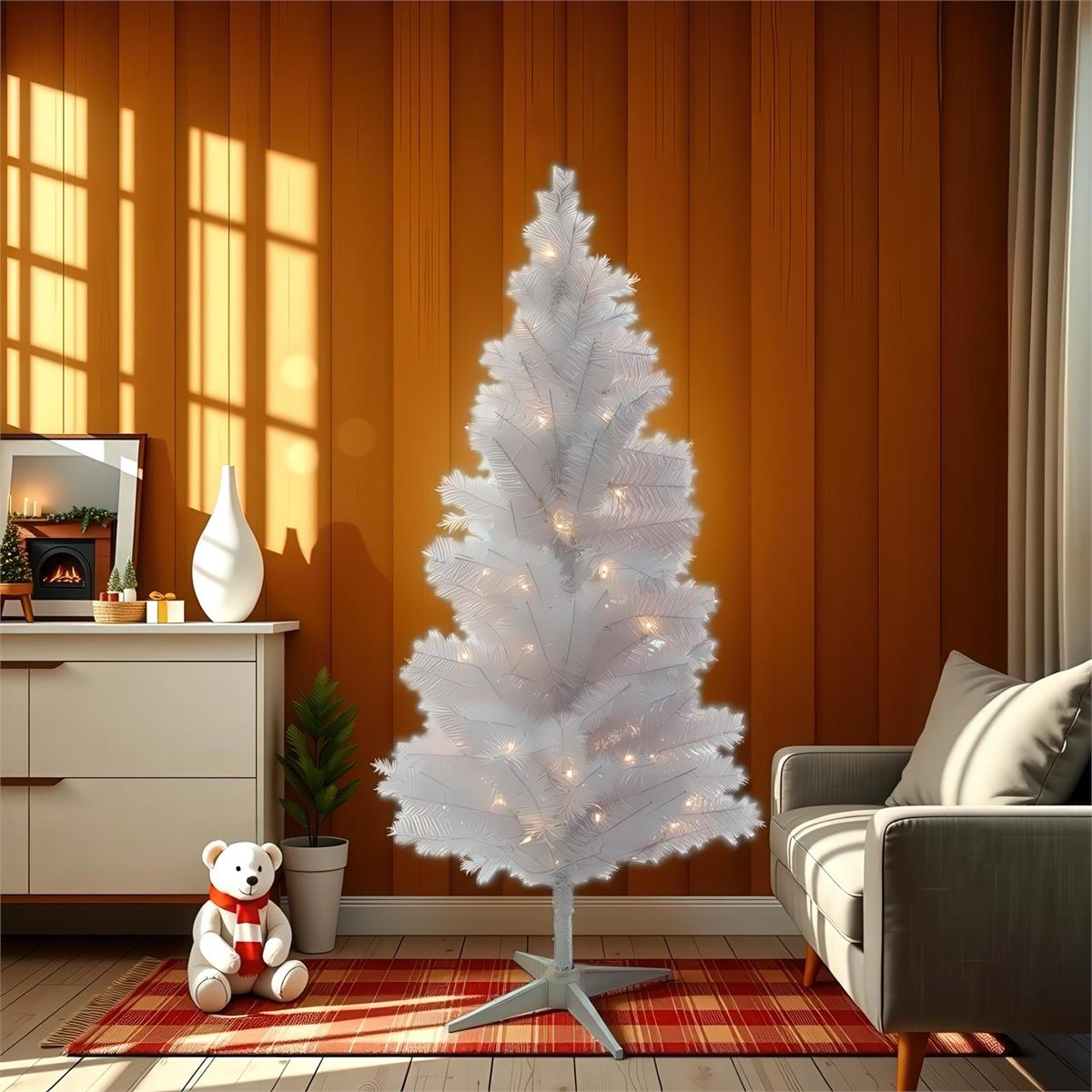 Deco N. 4ft 120 Tips Tinsel Xmas Tree, 70 LED, White, ETL