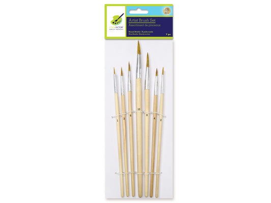 Artist Brush Set: #1-#12 Round Bristle Assorted x7 Wood Handle