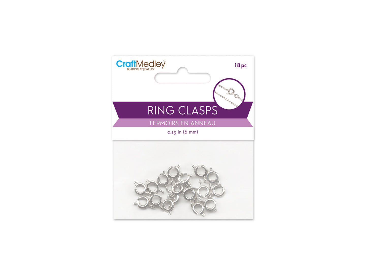Jewelry Findings: 6mm Ring Clasp x18 w/Spring Silver