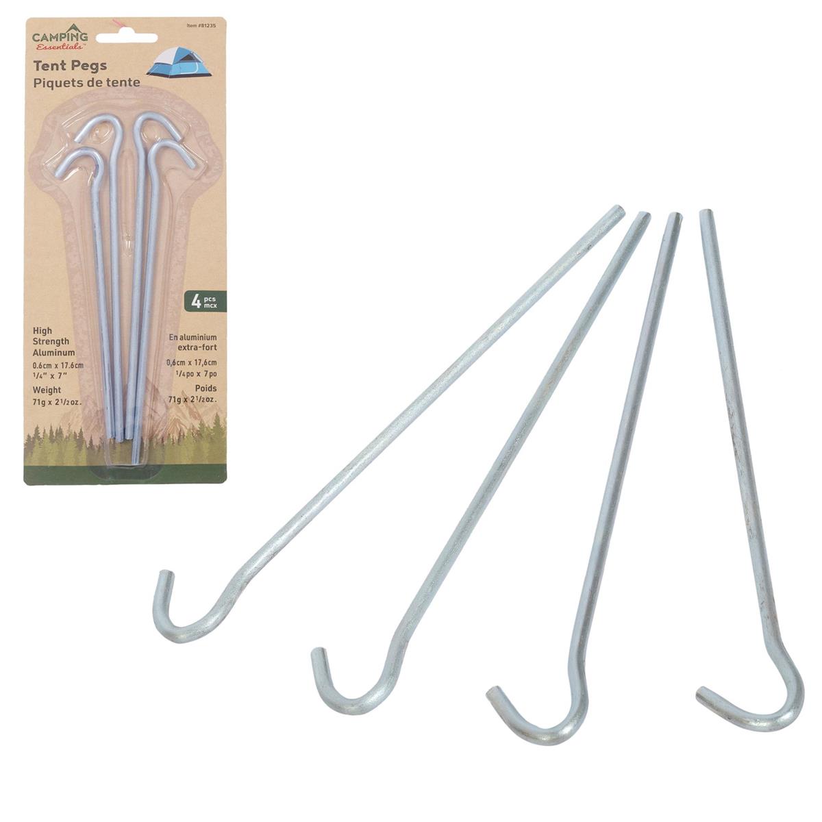 Camping 4pk-7" Metal Tent Pegs, b/c, (DR 99291)
