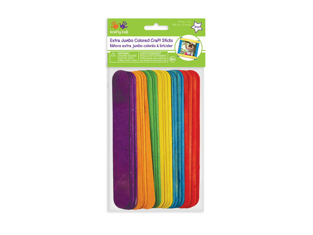 Craftwood: 7 7/8"x1" Extra Jumbo Colored Craft Sticks 24/pk