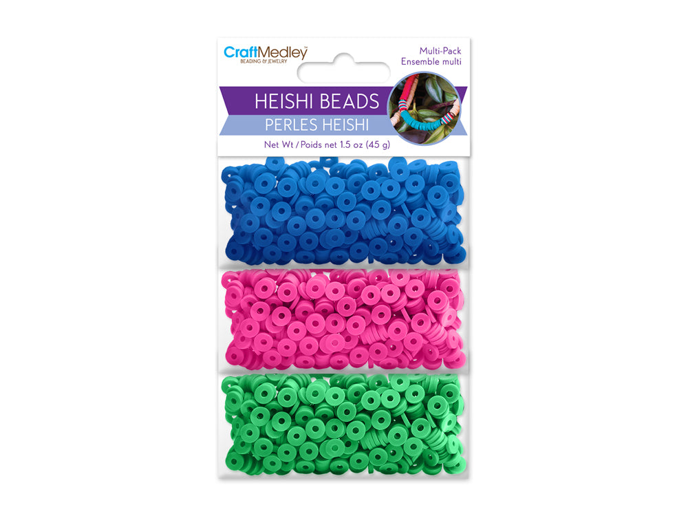 Polymer Clay Beads: 6mm Round Heishi 45g 3-Col 15g ea F) Vivid