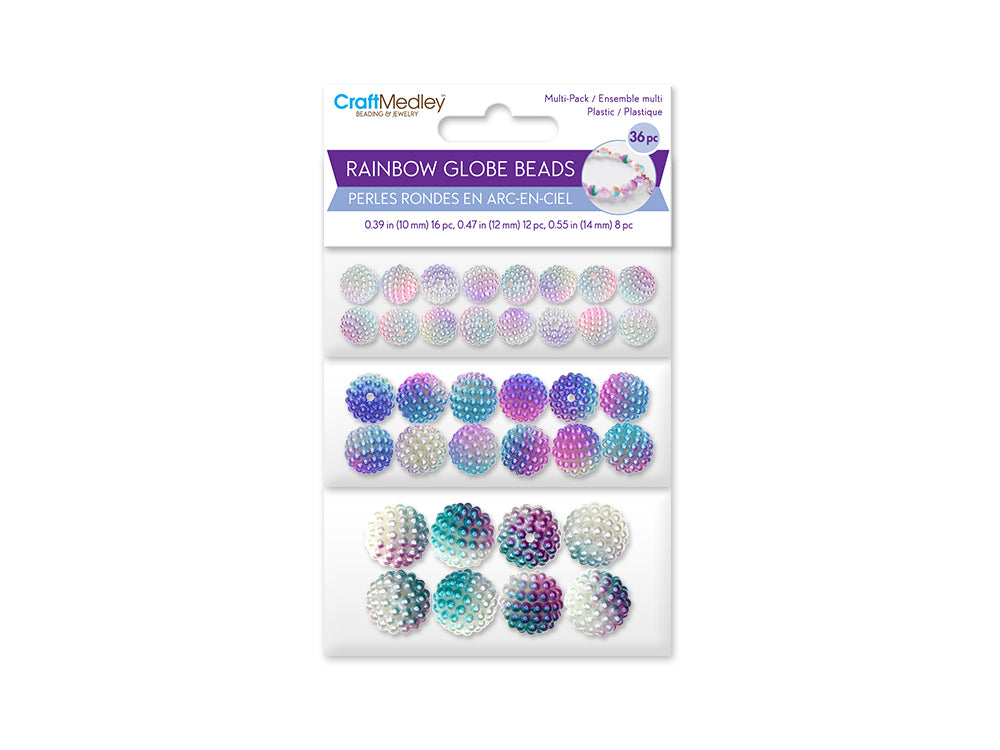 Plastic Beads: 10+12+14mm Globe Rainbow Micro-Bead Multi-Packs 36pc A) Asst #1
