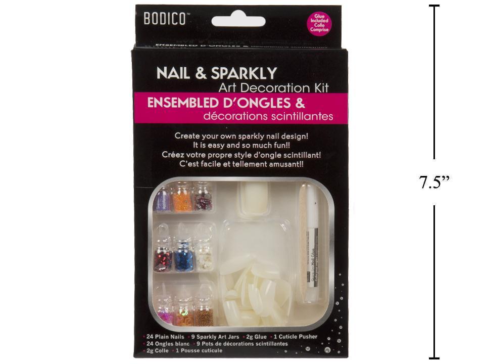 Bodico 24-pc Plain Nails w/9 Deco Set & Glue, window box