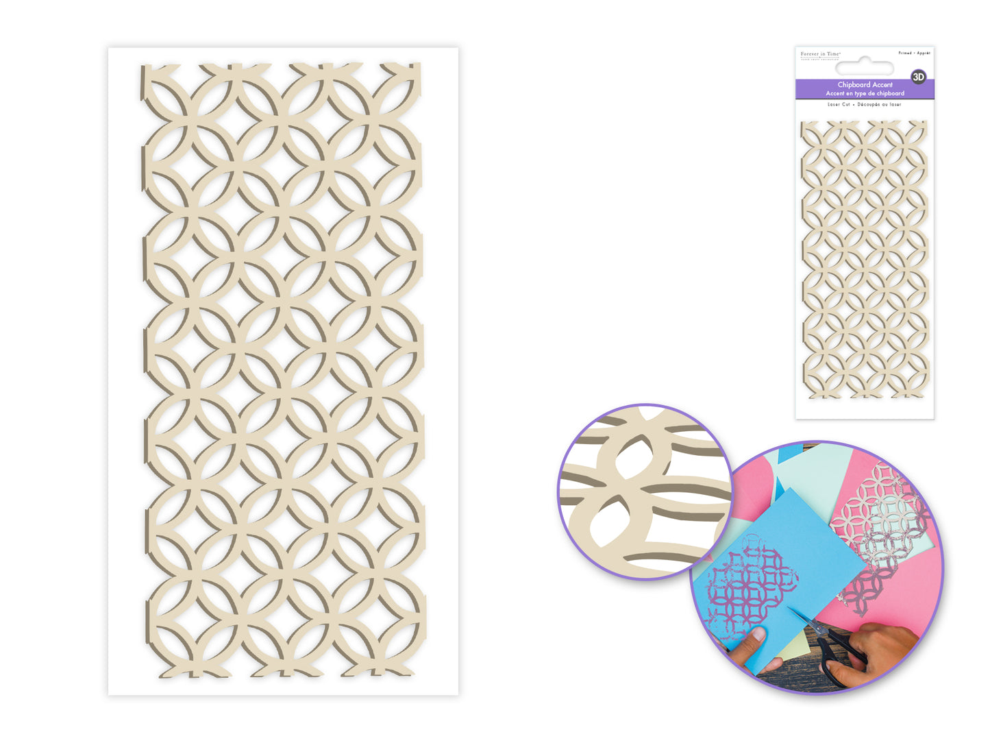 Paper Craft Emb: Laser-Cut Primed Chipboard Accents F) Interlaced Circles